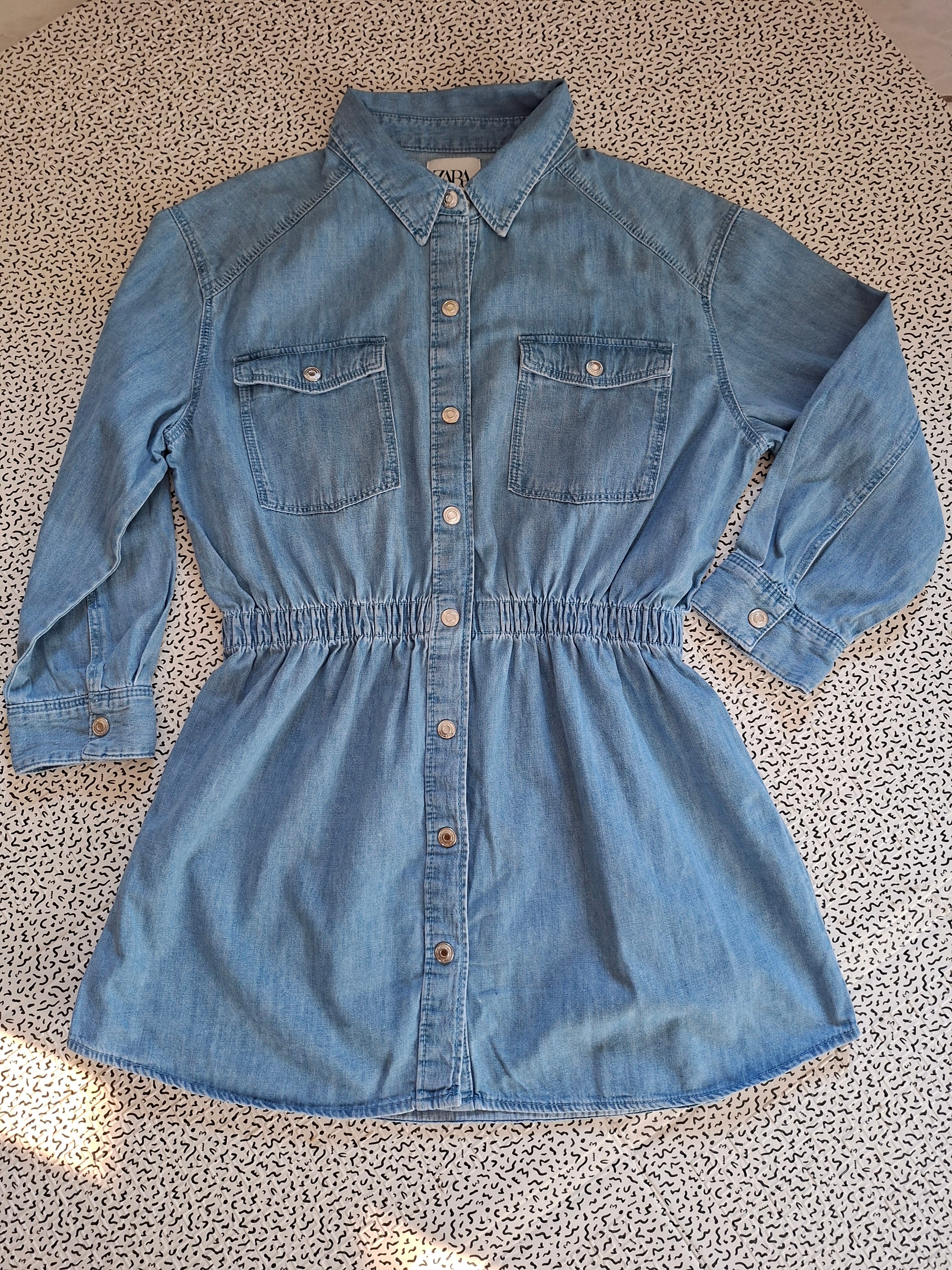 Robe chemise Zara en jean denim bleu – Taille L – 100 % coton