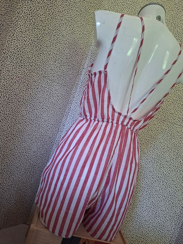 Combishort rayé rouge clair et blanc dos nu femme T38/M 100% coton
