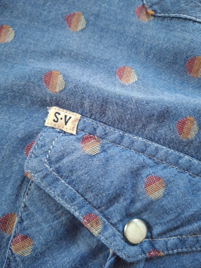 Chemise Salt Valley Western Homme L Bleu Denim Pois Boutons Pression Coton