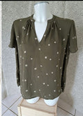 Blouse femme kaki à fleurs marguerites manches courtes Kiabi - taille 42/44 - seconde main