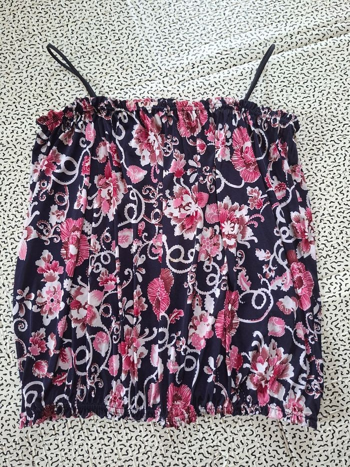 Top bustier femme à fleurs rose et bleu marine – Taille M/L