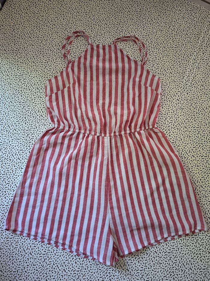 Combishort rayé rouge clair et blanc dos nu femme T38/M 100% coton