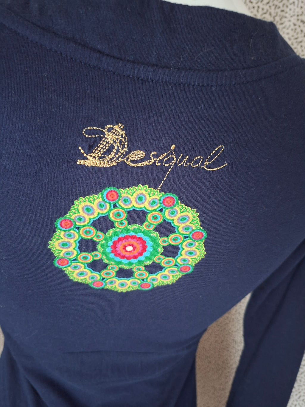 Robe Desigual femme S bleu marine multicolore sequins 100% coton