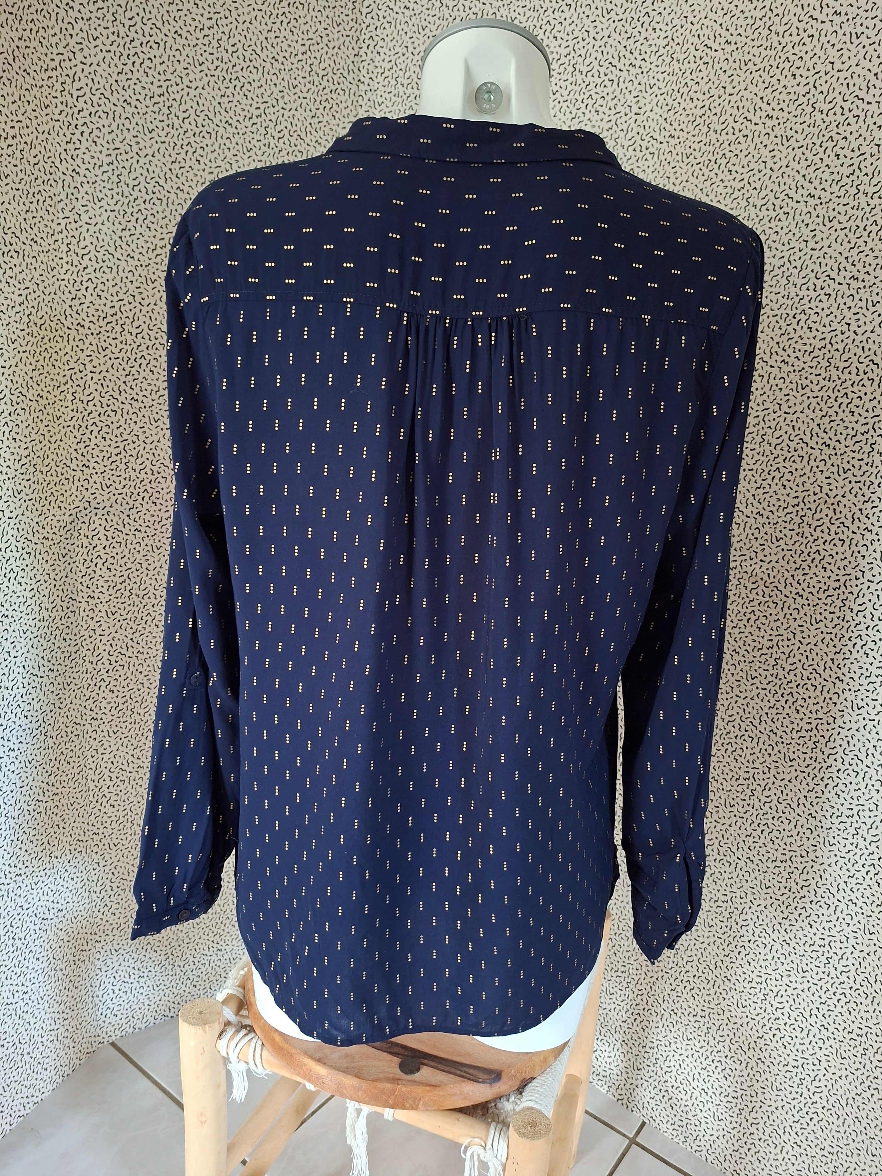 Blouse Cache Cache bleu marine motifs dorés – 40/42