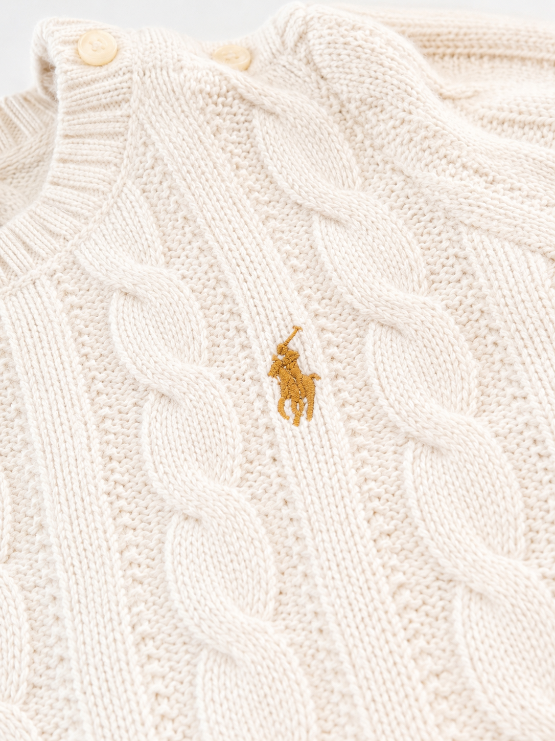 Pull torsadé blanc écru pailleté Polo Ralph Lauren - bébé 2 ans - seconde main - logo brodé vue de prêt