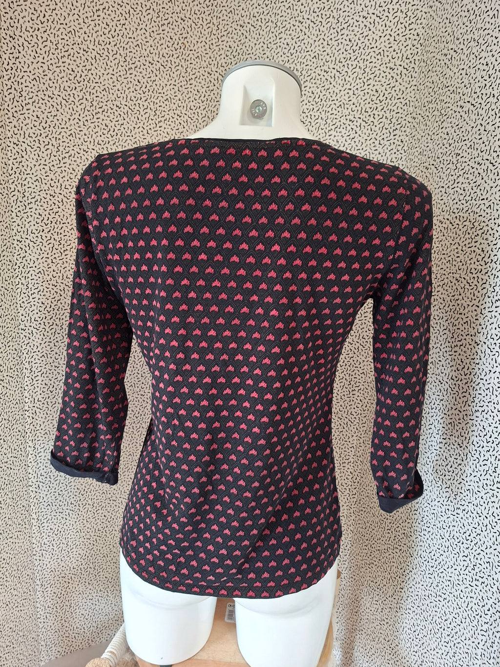 Haut femme Bonobo taille M – noir motifs rose – manches 3/4