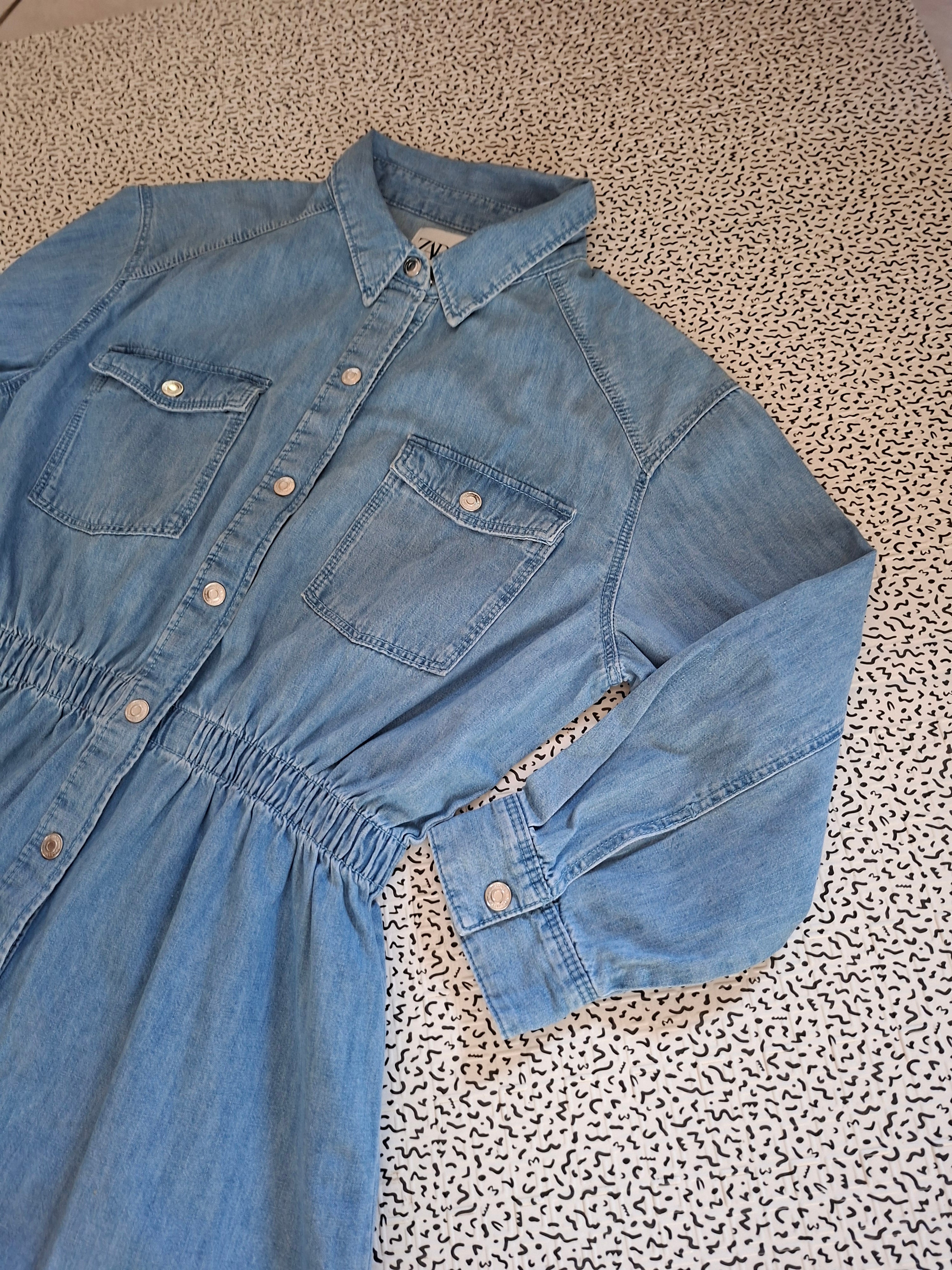 Robe chemise Zara en jean denim bleu – Taille L – 100 % coton