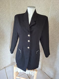 Blazer long noir femme cintré – boutons argentés – M / 38