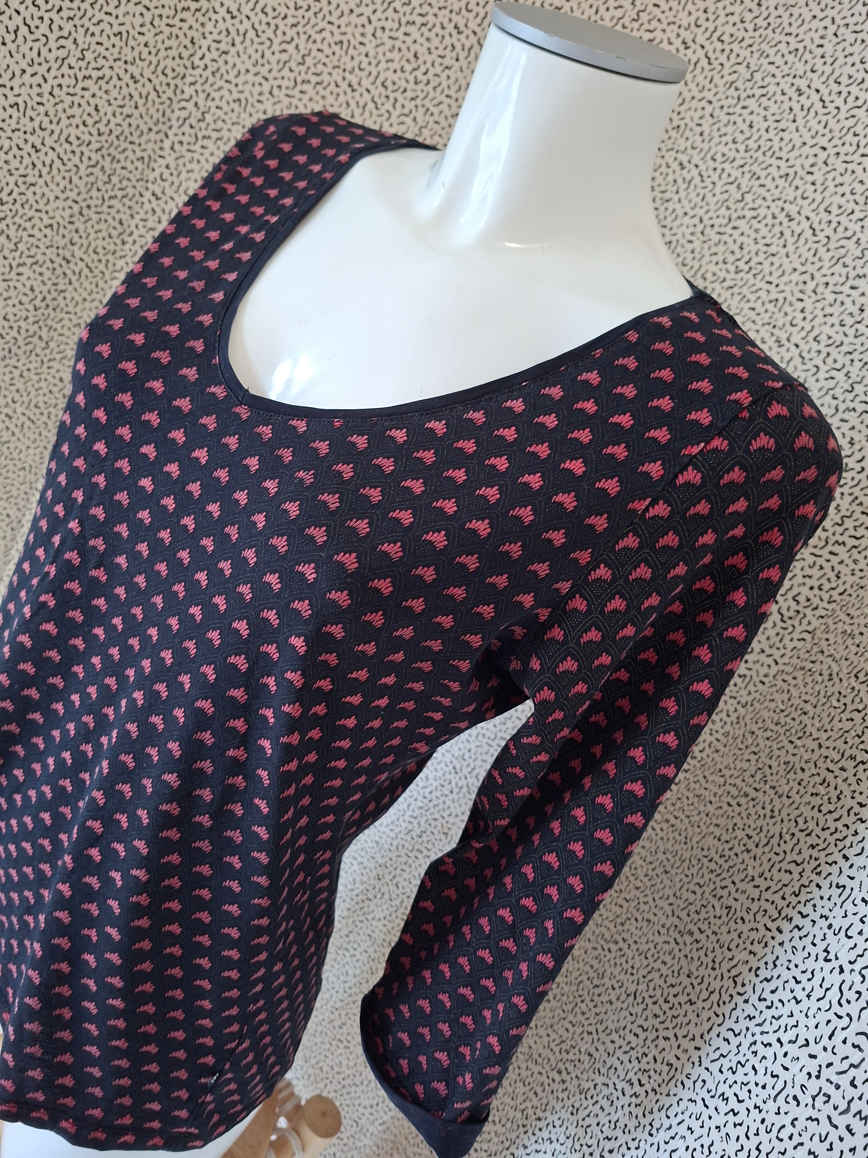 Haut femme Bonobo taille M – noir motifs rose – manches 3/4