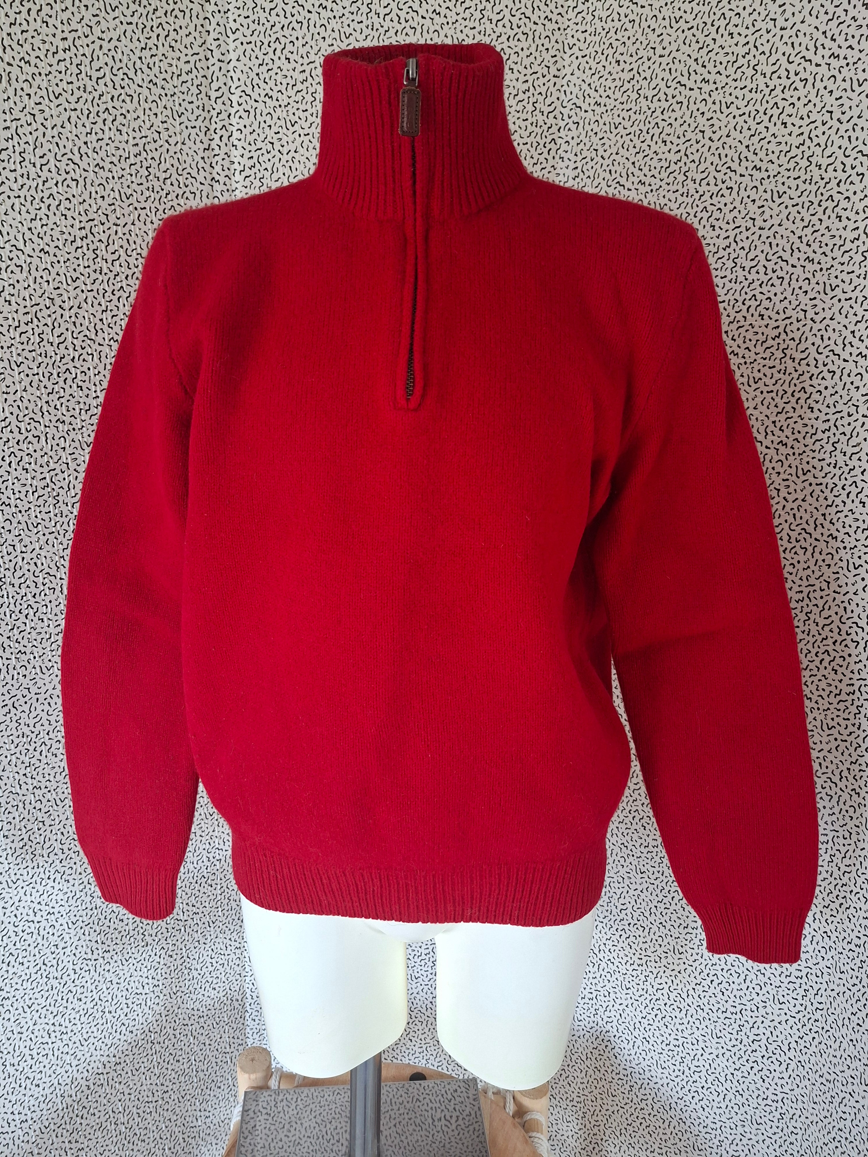 Vintage Polo by Ralph Lauren enfant M 10-12 ans – Pull 100% Lambswool rouge demi-zip