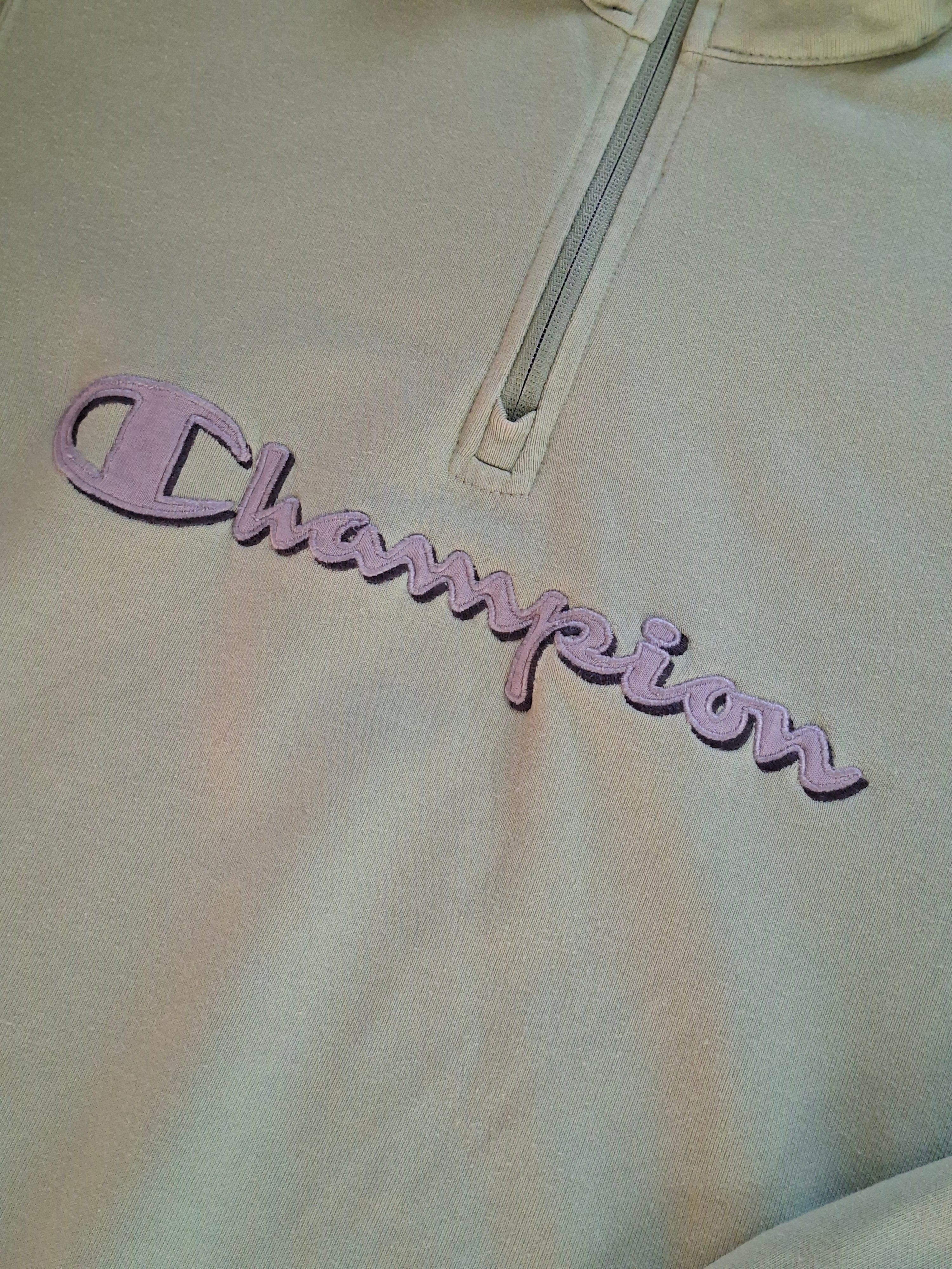 Titre : Sweat Champion femme M vert pastel col zippé 1/4 logo brodé vintage