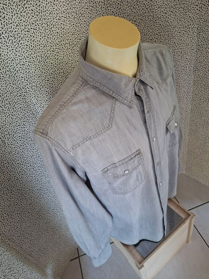 Chemise western homme Paper Denim & Cloth grise taille L 100% coton
