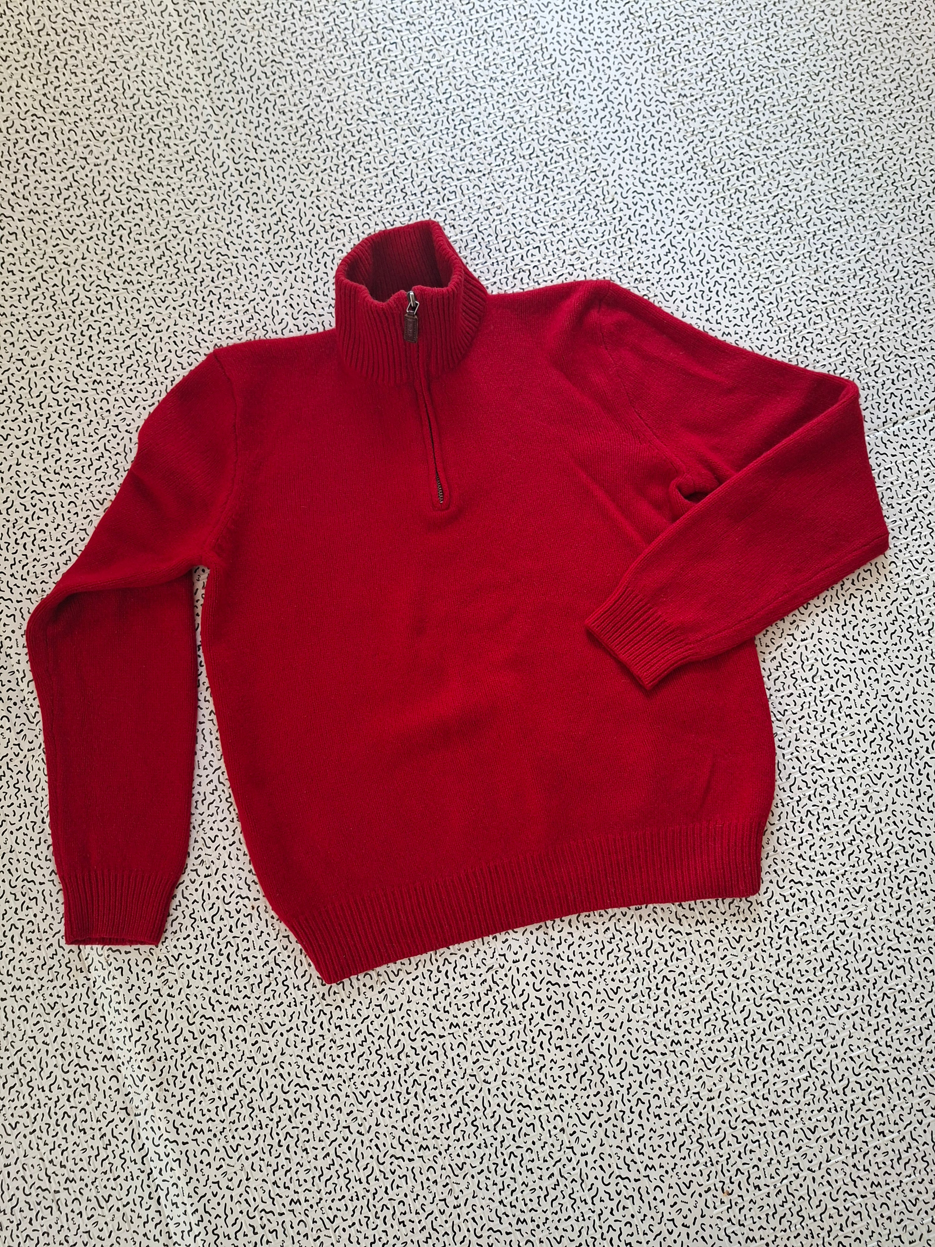 Vintage Polo by Ralph Lauren enfant M 10-12 ans – Pull 100% Lambswool rouge demi-zip