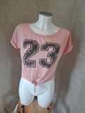 🌸 Top femme rose Pink Studio – motif 23 strass – noué devant M