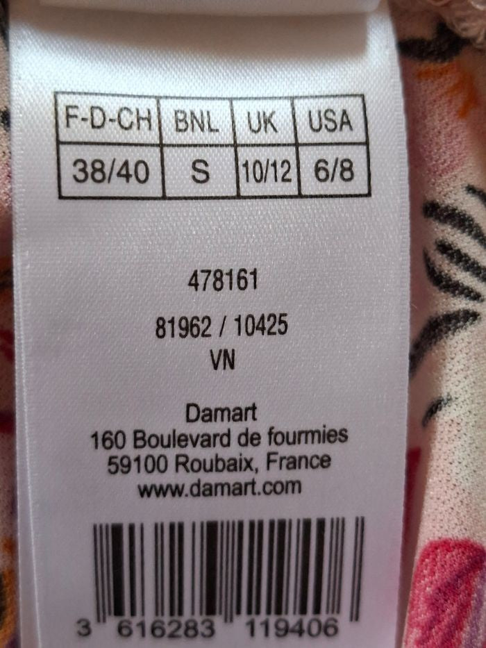 T-shirt femme Damart fleuri rose manches courtes taille 38/40