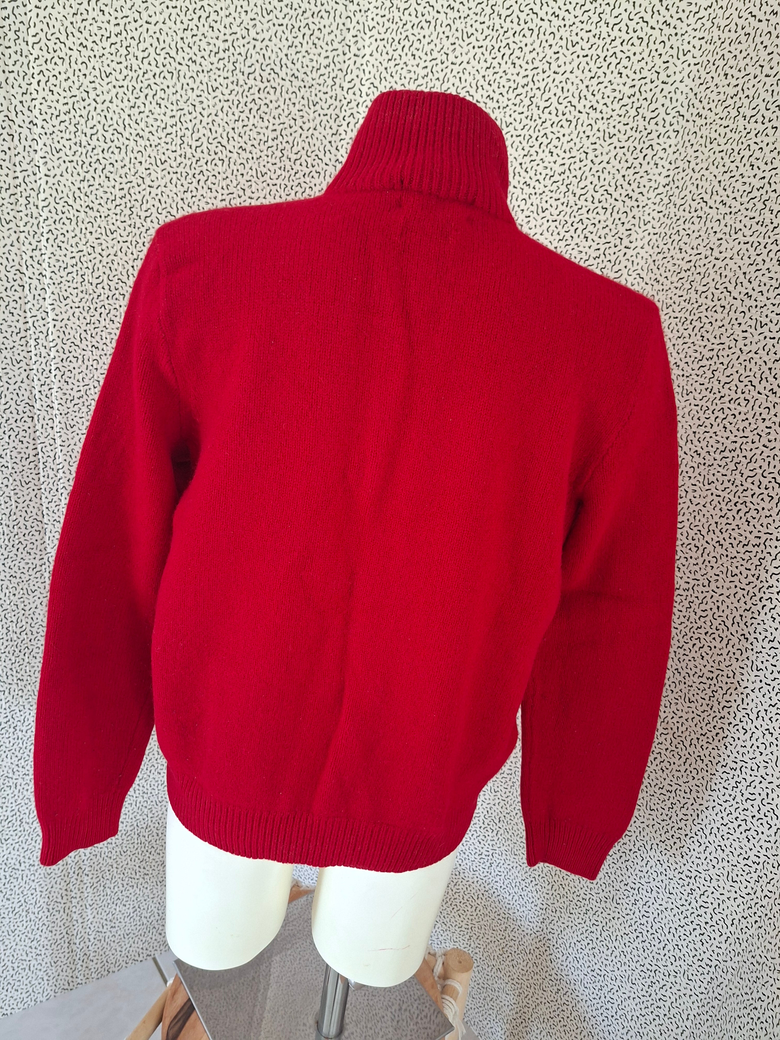 Vintage Polo by Ralph Lauren enfant M 10-12 ans – Pull 100% Lambswool rouge demi-zip
