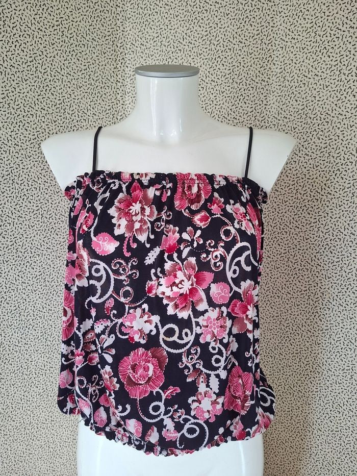 Top bustier femme à fleurs rose et bleu marine taille M/L - seconde main