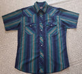 Chemise western Wrangler homme XL rayée bleu turquoise boutons-pression nacrés - seconde main