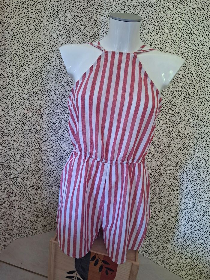 Combishort rayé rouge et blanc dos nu femme taille 38/M - 100% coton - seconde main