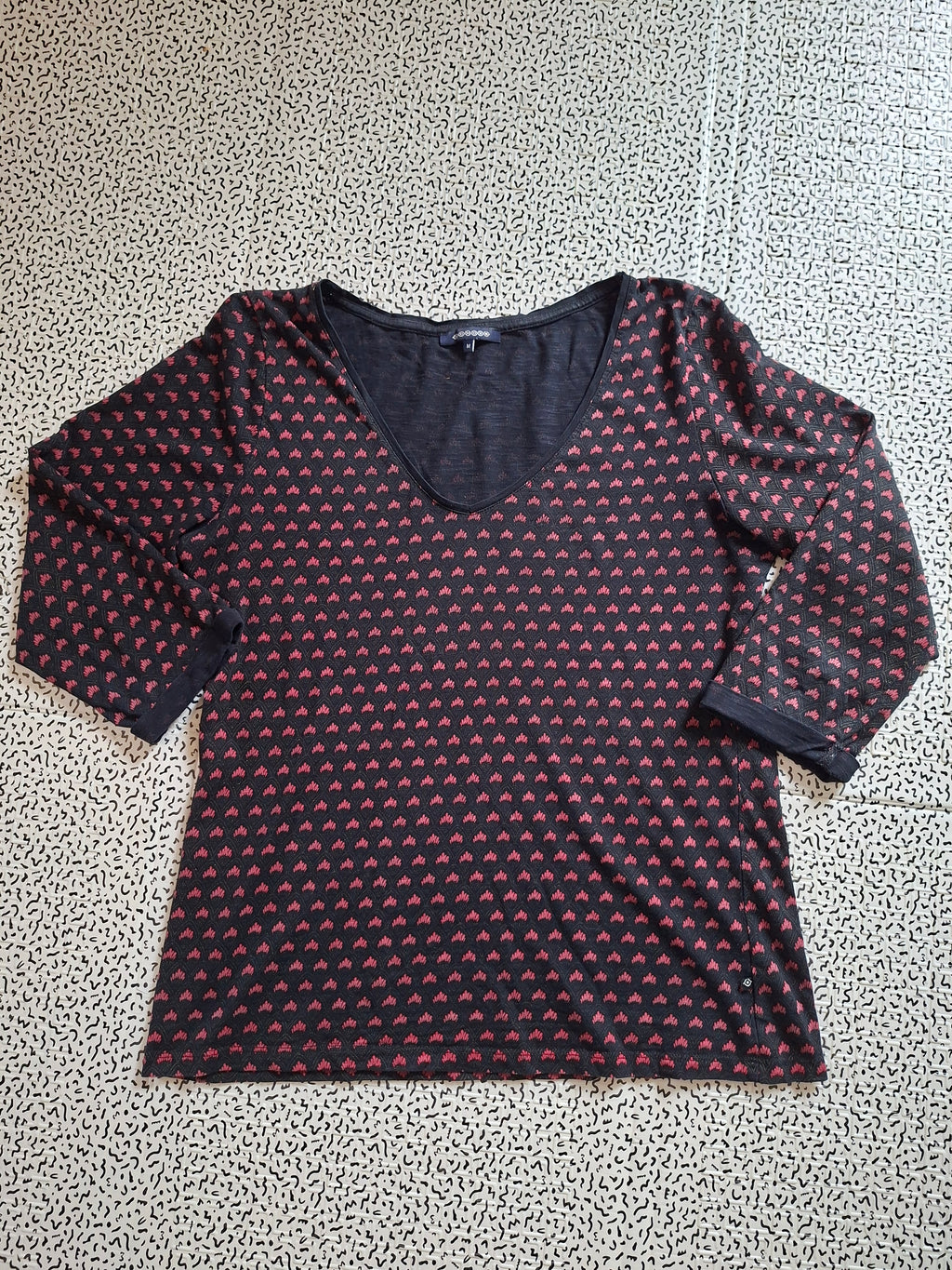 Haut femme Bonobo taille M – noir motifs rose – manches 3/4