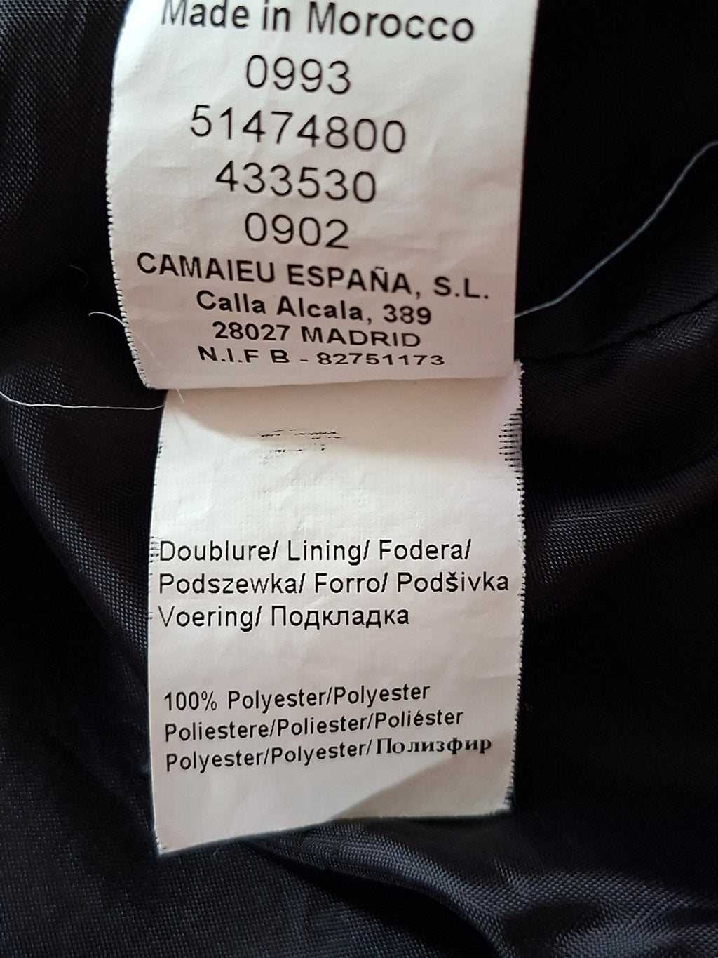 Veste courte Camaïeu noire col montant taille 38