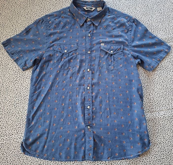 Chemise Salt Valley Western Homme L Bleu Denim Pois Boutons Pression Coton