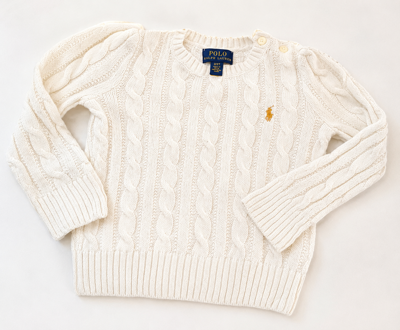 Pull torsadé blanc écru pailleté Polo Ralph Lauren - bébé 2 ans - seconde main vue de face