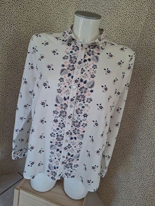 Chemise fleurie femme blanc rose bleu 100% coton taille L Pepe Jeans London - seconde main