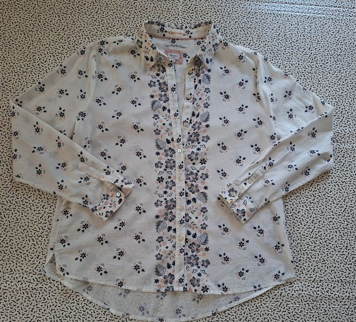 Chemise fleurie Pepe Jeans London femme taille L 100% coton blanc rose bleu