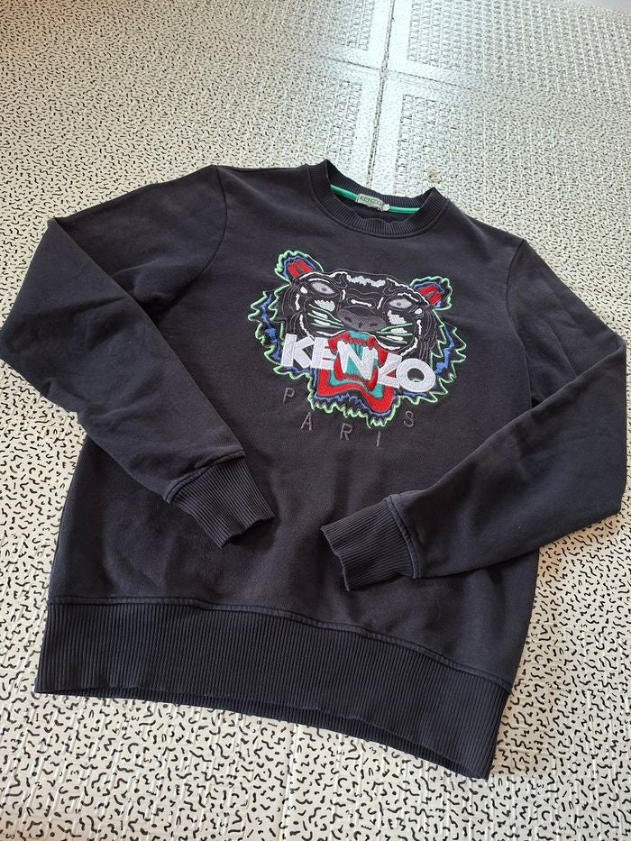 Sweat noir Kenzo Paris tigre brodé - taille S homme - vue de face 