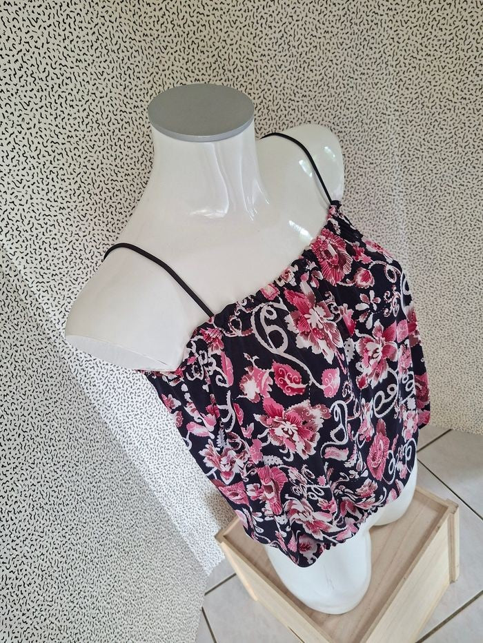 Top bustier femme à fleurs rose et bleu marine – Taille M/L