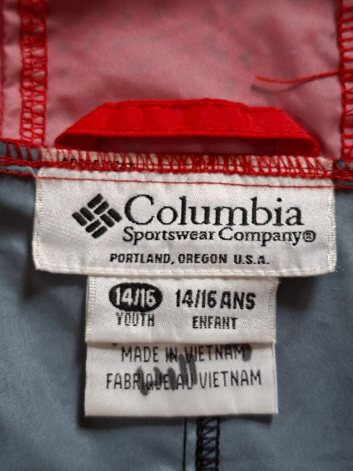 Coupe-vent Columbia rouge et noir à capuche 14/16 ans