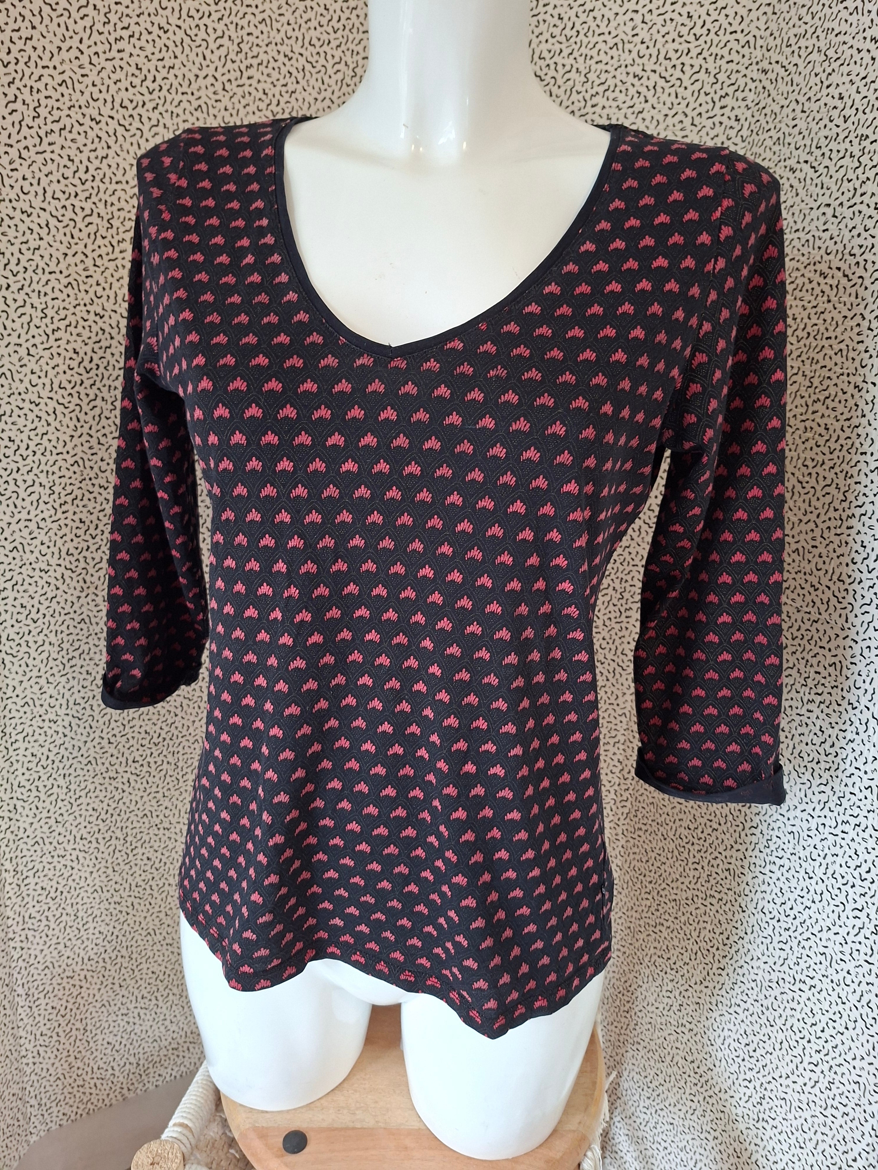 Haut femme Bonobo taille M – noir motifs rose – manches 3/4