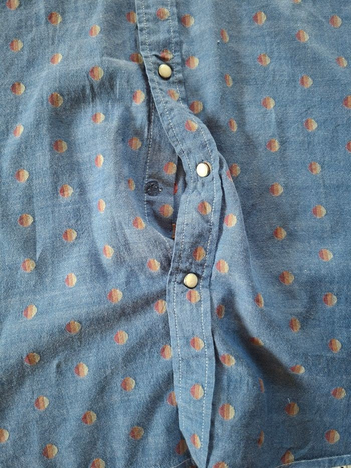 Chemise Salt Valley Western Homme L Bleu Denim Pois Boutons Pression Coton