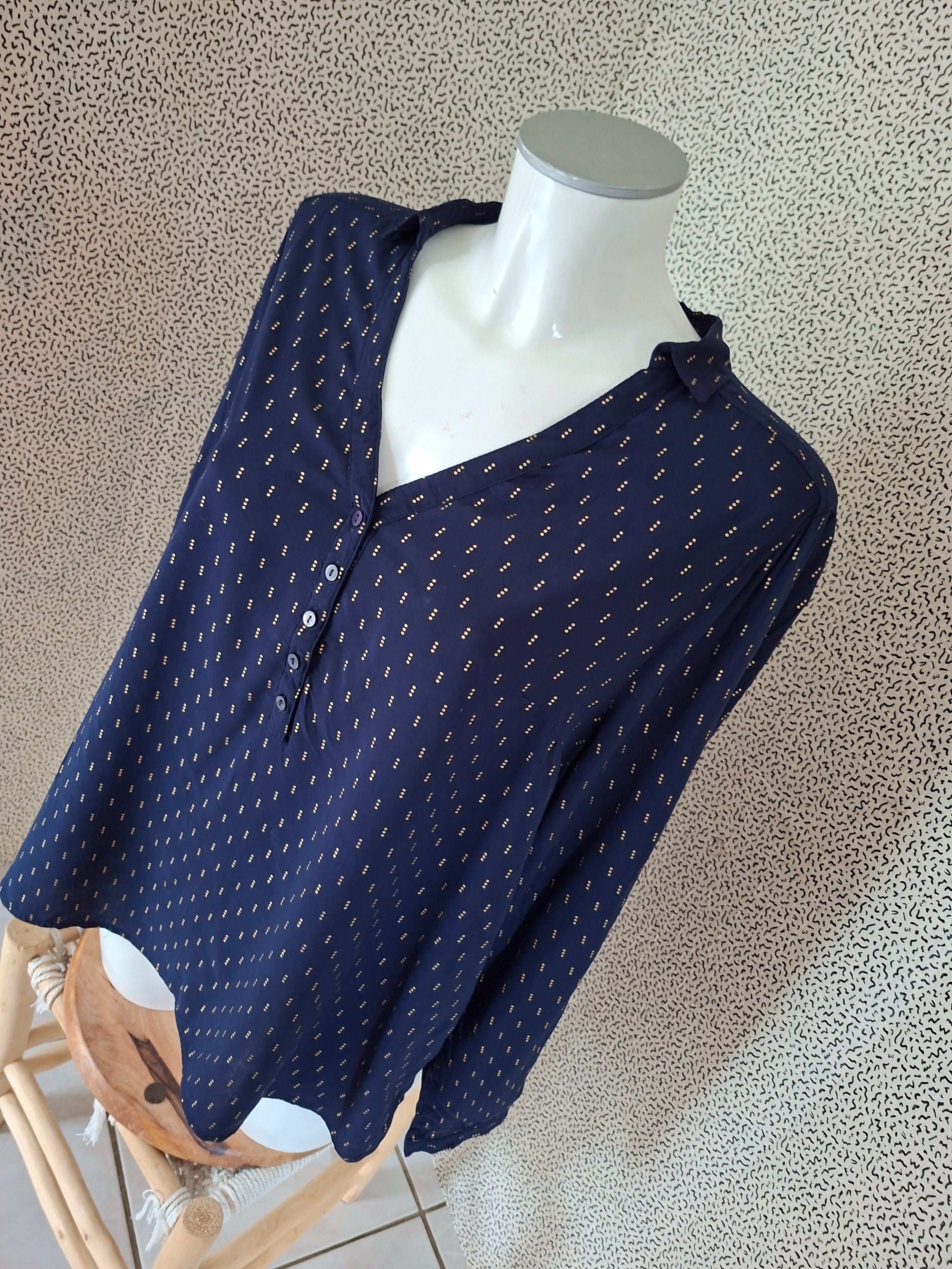 Blouse Cache Cache bleu marine motifs dorés – 40/42