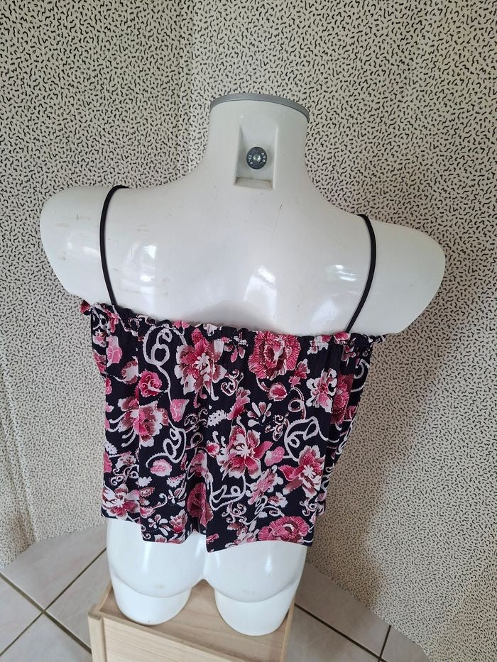 Top bustier femme à fleurs rose et bleu marine – Taille M/L