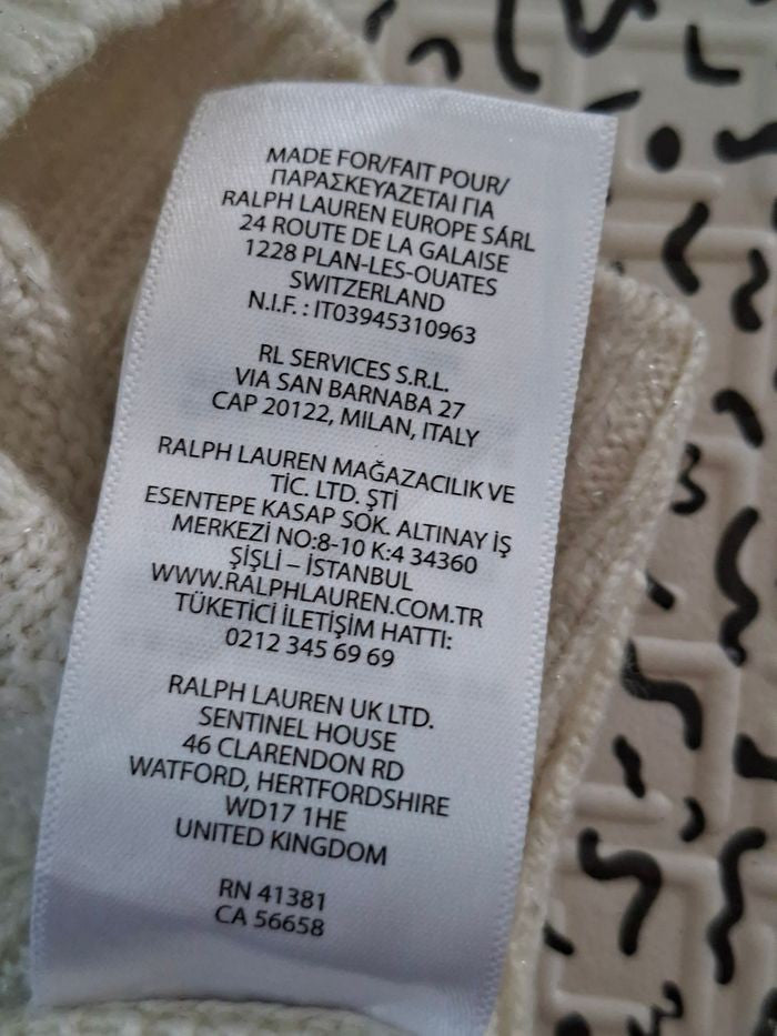 Pull torsadé Polo Ralph Lauren bébé 2 ans blanc écru pailleté
