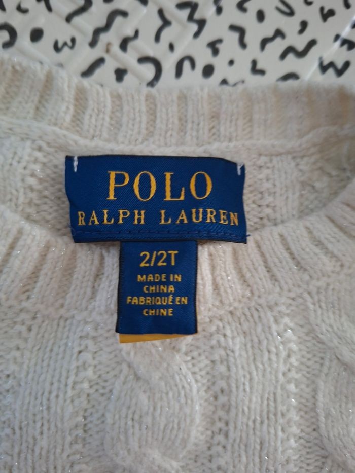 Pull torsadé blanc écru pailleté Polo Ralph Lauren - bébé 2 ans - seconde main - étiquette - authentique