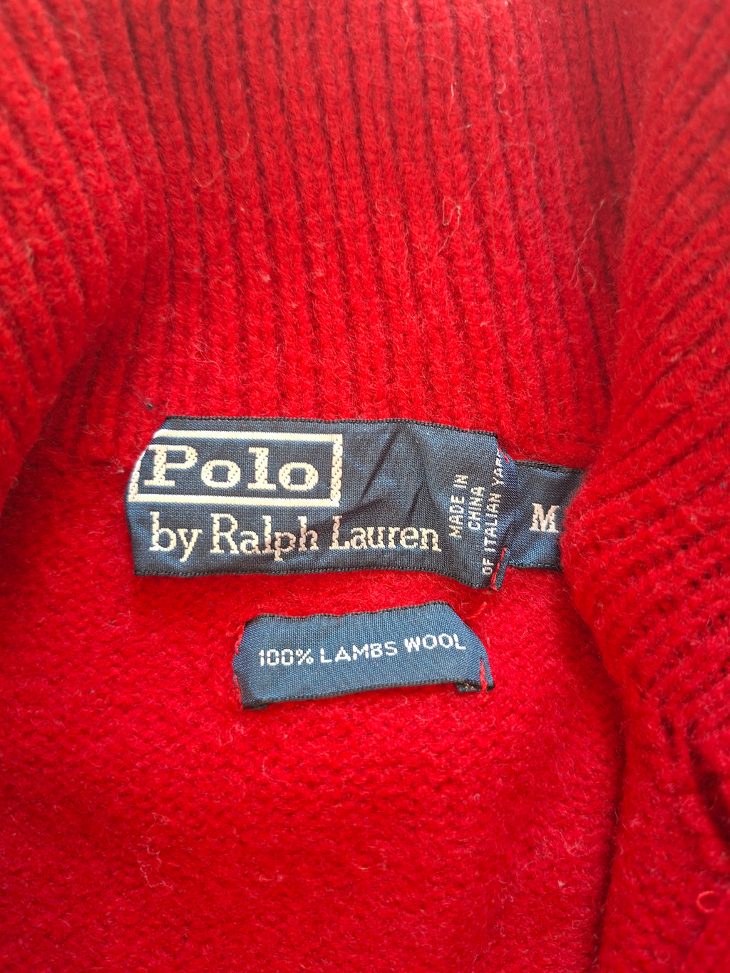 Vintage Polo by Ralph Lauren enfant M 10-12 ans – Pull 100% Lambswool rouge demi-zip