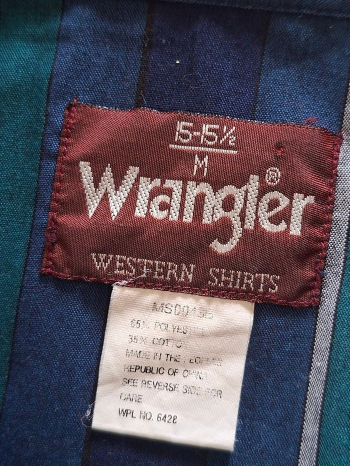 Chemise Wrangler Western homme XL rayée bleu turquoise boutons-pression nacrés