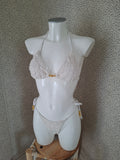 Bikini blanc texturé coquillages dorés – Taille S – Neuf