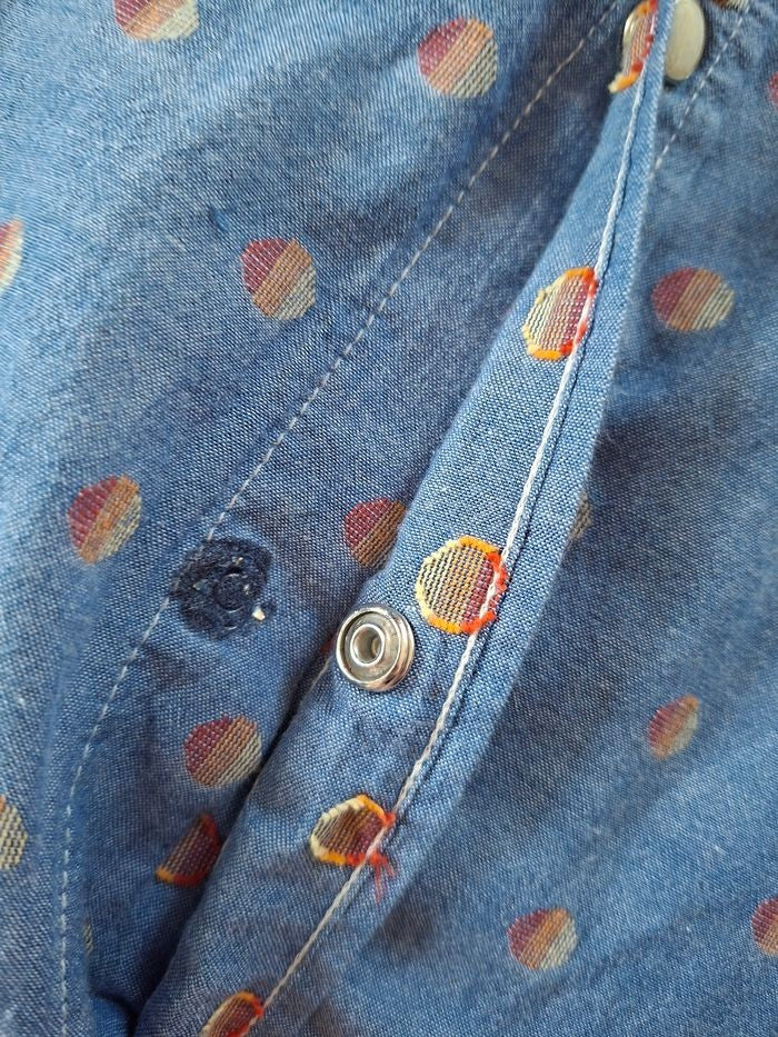 Chemise Salt Valley Western Homme L Bleu Denim Pois Boutons Pression Coton