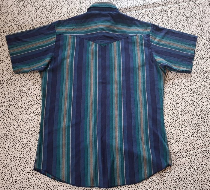 Chemise Wrangler Western homme XL rayée bleu turquoise boutons-pression nacrés