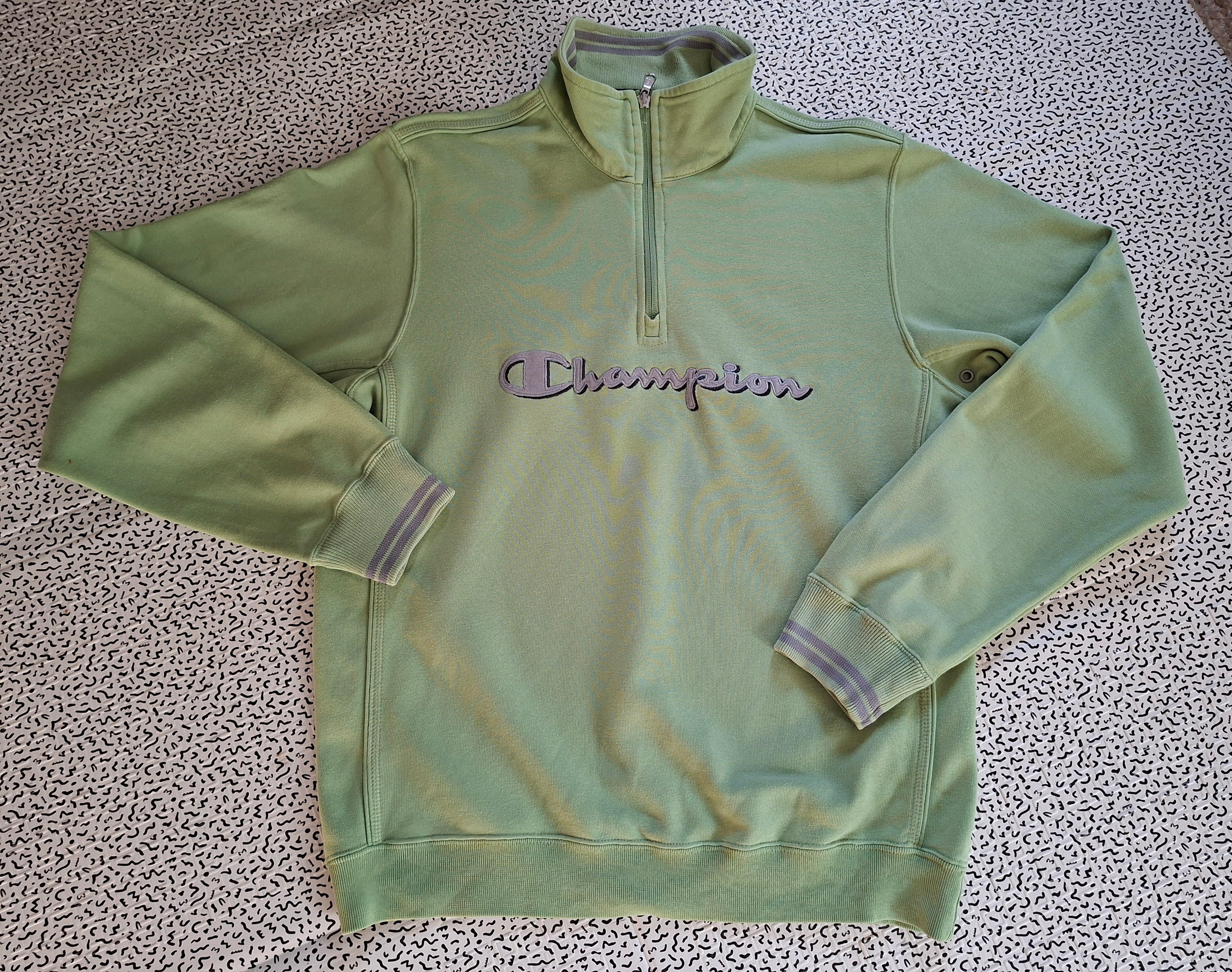 Titre : Sweat Champion femme M vert pastel col zippé 1/4 logo brodé vintage