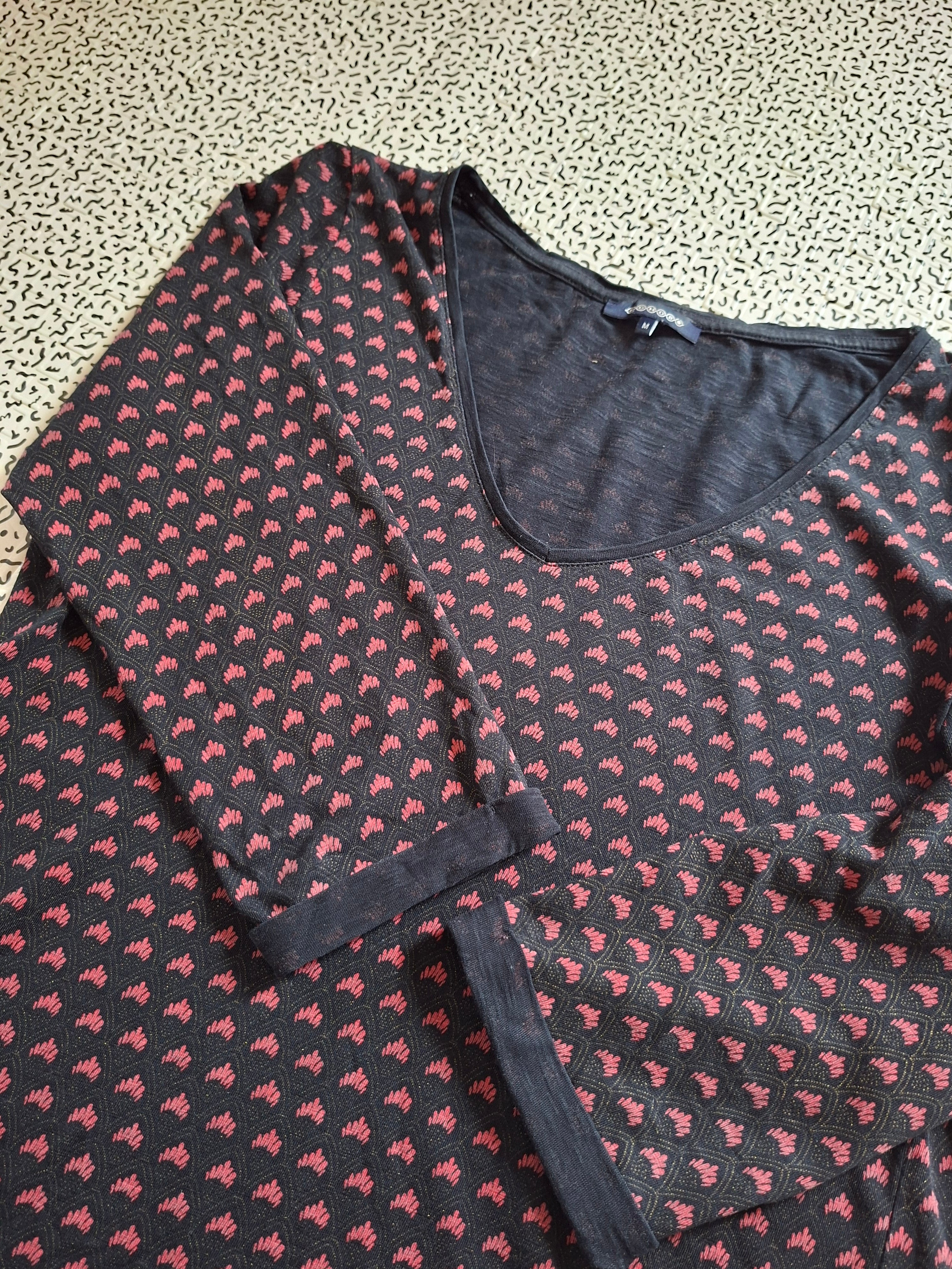 Haut femme Bonobo taille M – noir motifs rose – manches 3/4