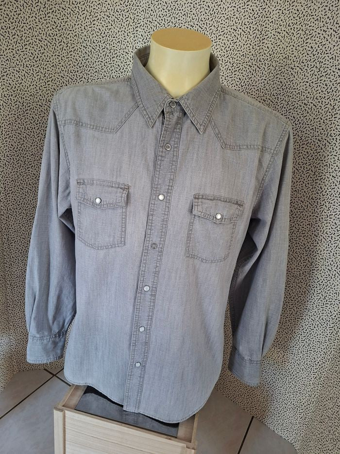 Chemise western homme grise taille L Paper Denim & Cloth - 100% coton - seconde main