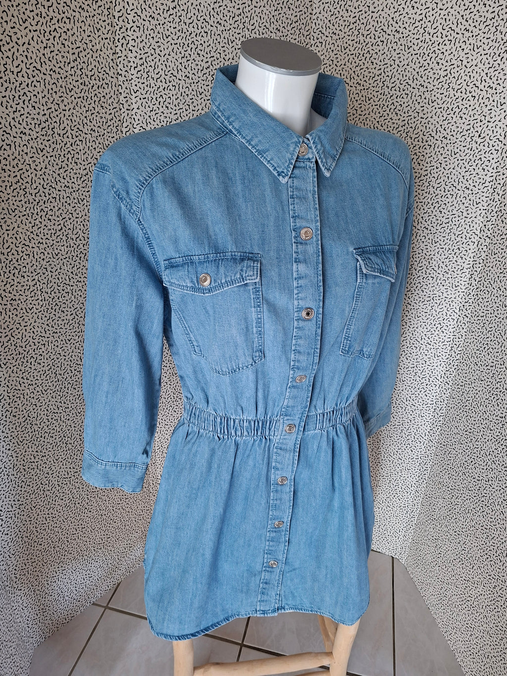 Robe chemise Zara en jean denim bleu – Taille L – 100 % coton