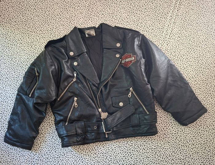 Blouson motard noir enfant 7 ans Harley-Davidson - style biker doublé - seconde main