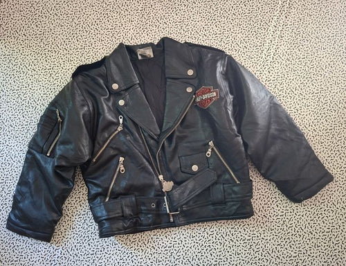 Blouson motard noir enfant 7 ans Harley-Davidson - style biker doublé - seconde main