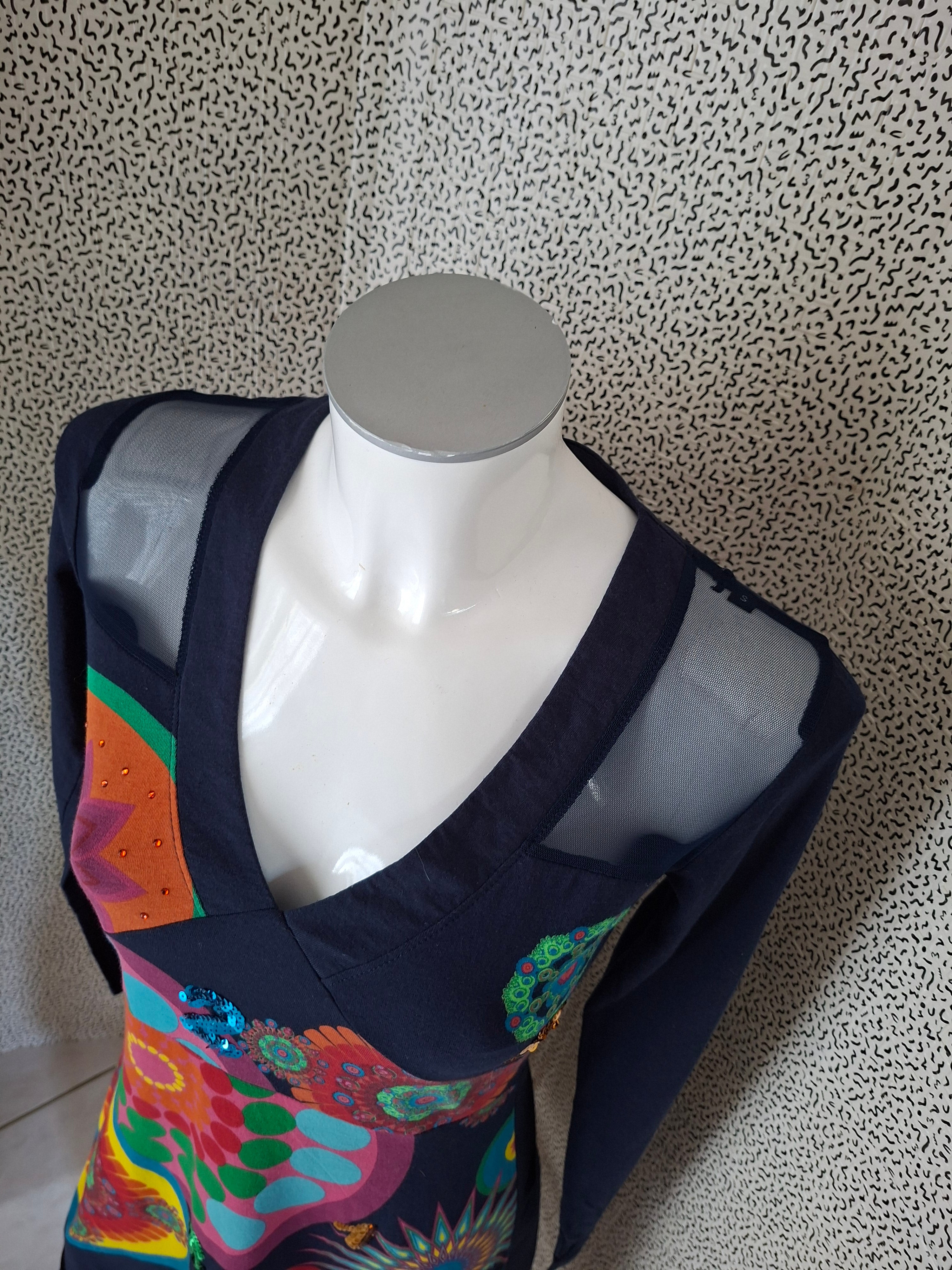 Robe Desigual femme S bleu marine multicolore sequins 100% coton